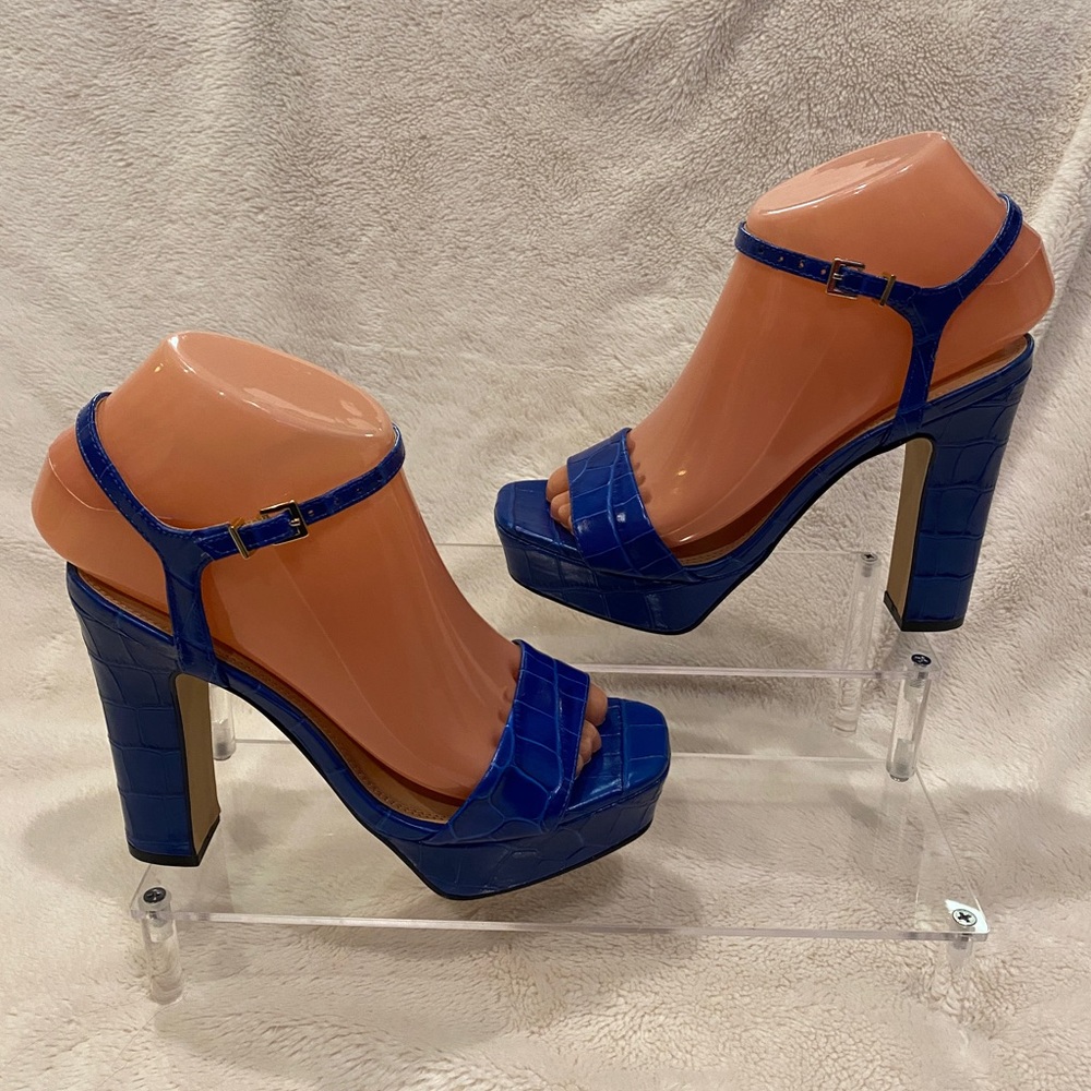 Dune London Matche Crocodile Embossed Leather Platform Dress Sandals Sz 6.5 NWOB - Picture 2 of 16